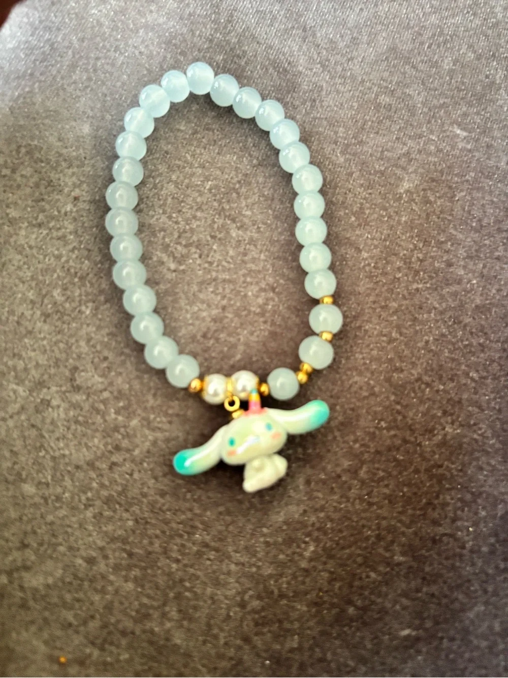 Sanrio Pastel Aqua Beaded Charm Bracelet with Cinnamonroll dangling charm